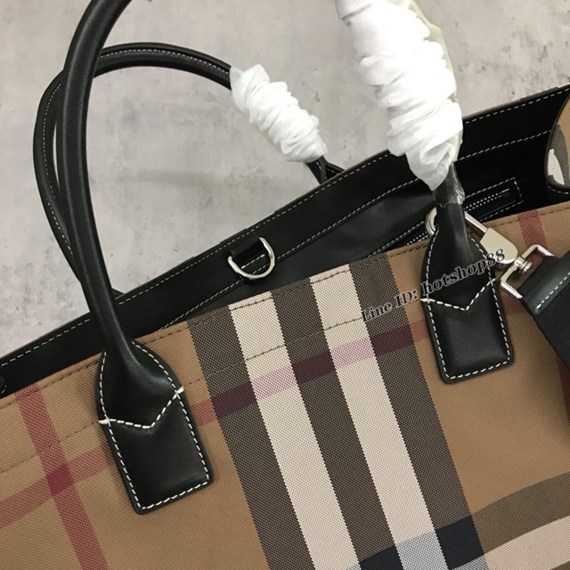 Burberry專櫃新款手提購物袋 巴寶莉棉質格子托特款The Belt貝爾特包 yxb1309